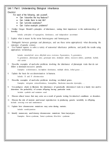 Unit 1: Part I: Understanding Biological inheritance