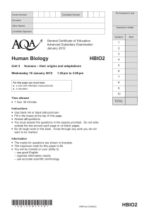 Human Biology Question Paper Unit 2 Humans – their origins