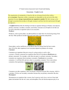 Ecosystems - Trophic Levels The organization of communities is