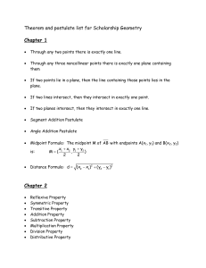 Theorem and postulate list for Scholarship Geometry Chapter 1
