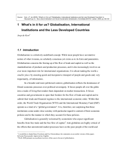 1 What`s in it for us? Globalisation, International Institutions and the