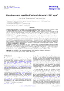 Abundances and possible diffusion of elements in M 67 stars⋆