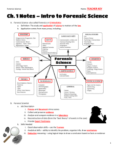 Ch. 1 Notes – Intro to Forensic Science