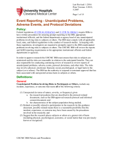 Unanticipated Problems, Adverse Events, and Protocol Deviations