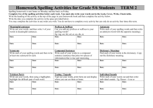 Homework Spelling Activities for Grade 5/6
