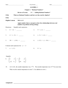 ALGEBRA 1 Chapter 2 “Rational Numbers” Review of Lesson 2