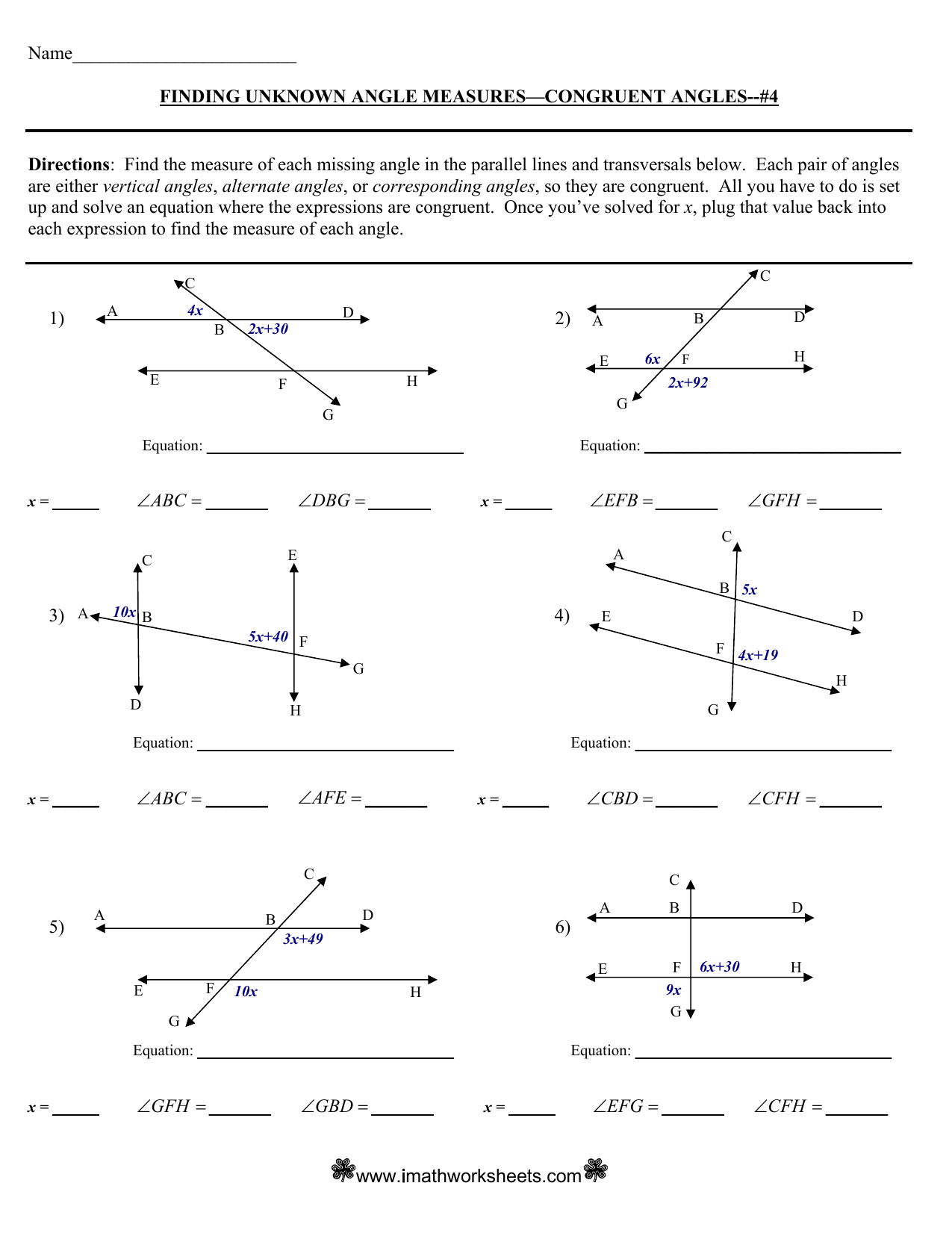 Name________________________ FINDING UNKNOWN ANGLE Pertaining To Finding Angle Measures Worksheet