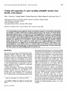 Cloning and sequencing of a gene encoding acidophilic amylase