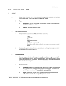 RBI-205 LECTURE STUDY NOTES BLOOD VI. IMMUNITY A. 1