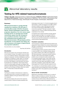 Testing for HFE-related haemochromatosis Abnormal