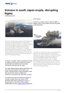 Volcano in south Japan erupts, disrupting flights