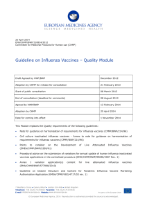 Influenza Vaccines – Quality Module - EMA