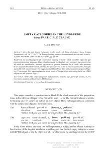 Empty categories in the Hindi-Urdu binaa participle clause.