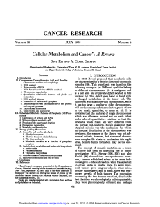 Cellular Metabolism and Cancer: A Review