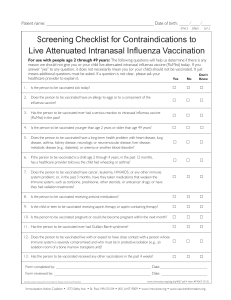 Screening Checklist for Contraindications to Live