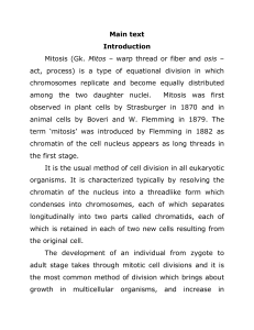 Main text Introduction Mitosis (Gk. Mitos – warp thread or fiber and
