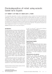 Electrodeposition of nickel using eutectic based ionic liquids