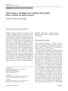 Motor imagery and higher-level cognition: four hurdles before