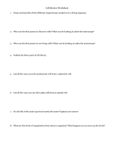 Cell Review Worksheet