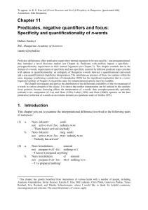Chapter 11 Predicates, negative quantifiers and focus: Specificity