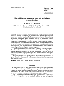 Differential diagnosis of (inherited) amino acid metabolism or