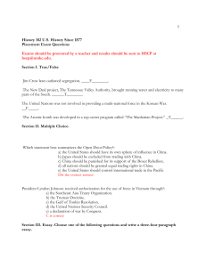 1 History 102 U.S. History Since 1877 Placement Exam Questions