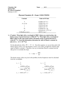 Physical Chemistry II – Exam 1 SOLUTIONS