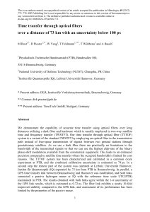 Time transfer through optical fibers over a distance of 73 km with an