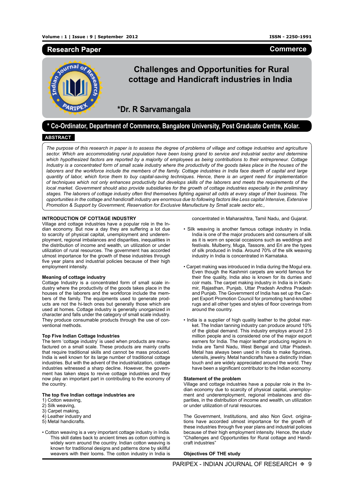 Challenges And Opportunities For Rural Cottage And Handicraft