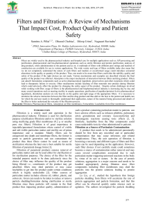 Filters and Filtration: A Review of Mechanisms That Impact Cost