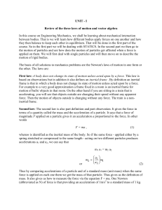 UNIT - I Review of the three laws of motion and vector algebra In this