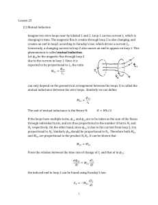 Lesson 25 (1) Mutual Induction Imagine two wire loops near