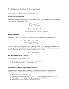 3.3 Polynomial Division: Factors and Zeros