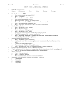 STUDY GUIDE for MICROBIAL GENETICS 1. Define the following