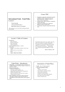 Lecture I: Table of Contents Trade Policy
