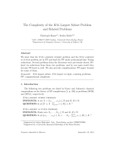 The Complexity of the Kth Largest Subset Problem