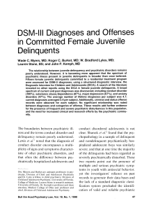 DSM-Ill Diagnoses and Offenses in Committed Female Juvenile