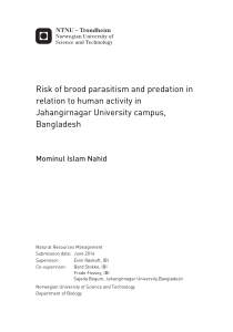 Risk of brood parasitism and predation in relation to human