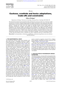 Cuckoos, cowbirds and hosts: adaptations, trade