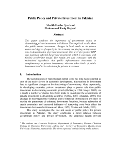 Public Policy and Private Investment in Pakistan