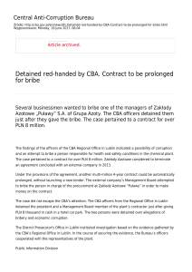 Detained red-handed by CBA. Contract to be prolonged for bribe
