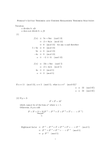 Fermat`s Little Theorem and Chinese Remainder Theorem Solutions