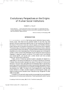Evolutionary Perspectives on the Origins of Human Social Institutions