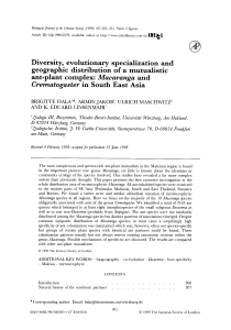 Diversity, evolutionary specialization and geographic distribution of