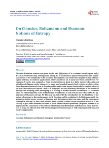 On Clausius, Boltzmann and Shannon Notions of Entropy
