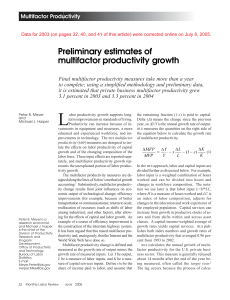 Preliminary Estimate of Multifactor Productivity Growth. June 2005.