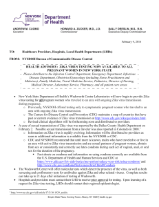 Health Advisory: Zika Virus Testing Now Available to All Pregnant Women in New York State - February 4, 2016