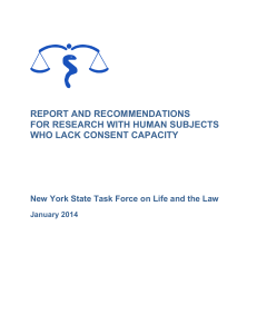 Report and Recommendations for Research with Human Subjects who Lack Consent Capacity