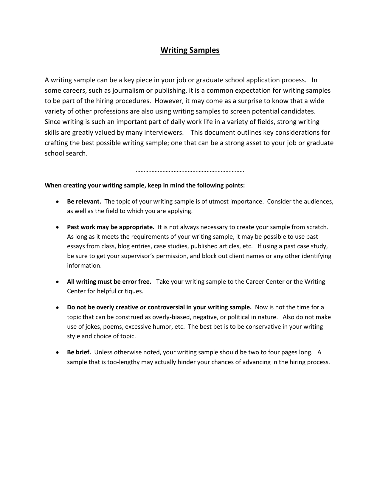 Writing Samples For Job Applications