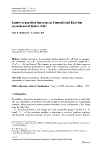 "Restricted Partition Function as Bernoulli and Eulerian Polynomials of Higher Order"